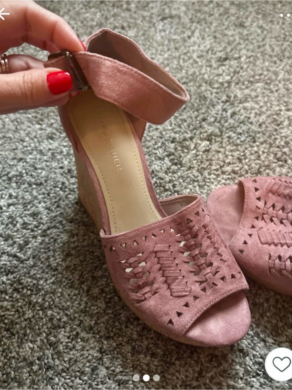 Marc Fisher Pink Suede Woven Peep-Toe Wedge Sandals